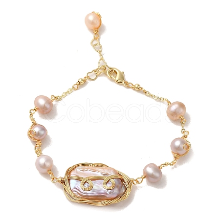 Natural Pearl Link Bracelets BJEW-C051-07G-1