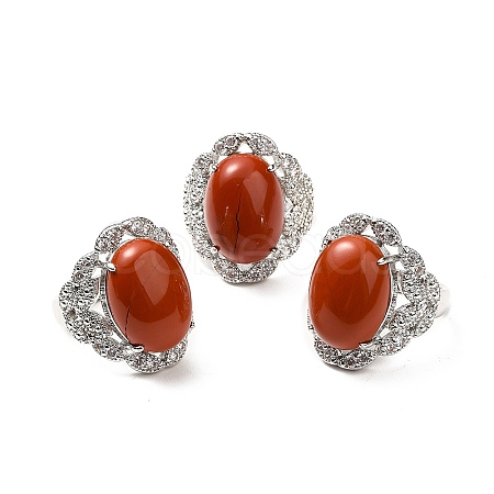 Natural Red Jasper Adjustable Rings RJEW-P043-04P-23-1