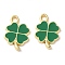 Alloy Enamel Pendants, Clover Charm, Light Gold, Green, 19x13x13mm, Hole: 2.5x2mm