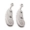 Non-Tarnish 304 Stainless Steel Pendants, Feather, Stainless Steel Color, 22x7.5x1.5mm, Hole: 1mm