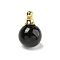 Natural Obsidian Perfume Bottle Pendants, with 304 Stainless Steel Findings, Round, 25x16mm, Hole: 2mm