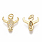 Brass Micro Pave Cubic Zirconia Charms, Cow Head, Real 18K Gold Plated, Clear, 14x14x3mm, Jump Ring: 5x1mm, 3mm inner diameter