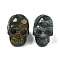 Halloween Natural Moss Agate Skull Figurines, for Home Office Desktop Decoration, 28~30x23~25x26~27mm