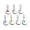 7Pcs 7 Colors Moon with Star Glass & Alloy Pendant Decoration, Swivel Clasps Charm for Bag Ornaments, Mixed Color, 73mm, 1pc/color