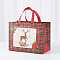 Christmas Theme Tartan Non-woven Fabric Gift Tote Bags with Handle, Rectangle, Red, Deer, Unfold: 33x32x0.2cm, fold: 32x17.5x24cm