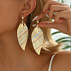 Golden Textured Leaf Hoop Earrings for Women FD5245-1