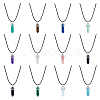 FIBLOOM 12Pcs 12 Styles Double Terminated Pointed Bullet Natural & Synthetic Mixed Gemstone Pendant Necklaces with Wax Cords NJEW-FI0001-44-1