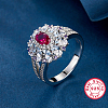 Elegant S925 Silver Floral Earrings and Ring Set with Diamonds WM8786-5-1