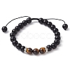 Natural Black Stone & Tiger Eye Round Braided Bead Bracelets BJEW-JB09728-1