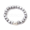 Cube Non-magnetic Synthetic Hematite Beads Stretch Finger Rings RJEW-JR00705-1