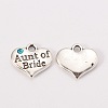 Wedding Theme Antique Silver Tone Tibetan Style Heart with Aunt of Bride Rhinestone Charms X-TIBEP-N005-09B-1