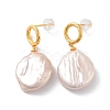 Flat Round Natural Pearl Stud Earrings for Women EJEW-E303-32G-1