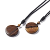 Natural Tiger Eye Flat Round with Tree of Life Pendant Necklace with Nylon Cord for Women NJEW-P274-03-01-1