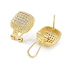 Square Brass Micro Pave Cubic Zirconia Stud Earrings Finding KK-E083-03G-2