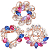 Gorgecraft 3Pcs 3 Style Colorful Dyed Quartz Flower & Heart Brooch Pins FIND-GF0005-31-1