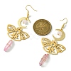 Moon & Butterfly 201 Stainless Steel Dangle Earrings with Brass Pins EJEW-TA00390-3
