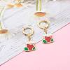 Brass Huggie Hoop Earrings for Christmas EJEW-JE04509-05-4