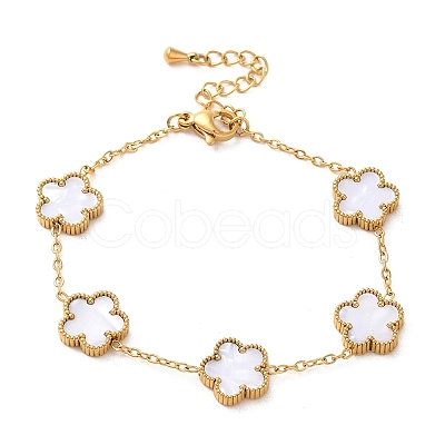 Ion Plating(IP) Resin Flower Link Chain Bracelet BJEW-H602-02G-1