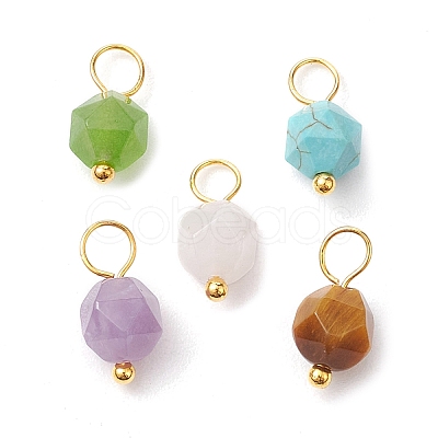 Faceted Natural Mixed Gemstone Star Cut Round Charms PALLOY-JF02723-02-1