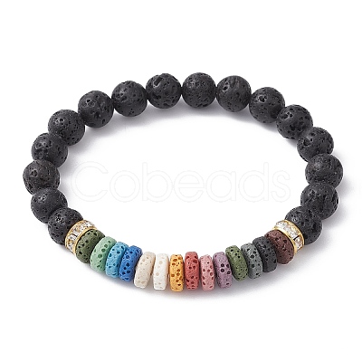 Dyed Colorful Natural Lava Rock & Rhinestone Beaded Stretch Bracelets for Women BJEW-JB09668-02-1