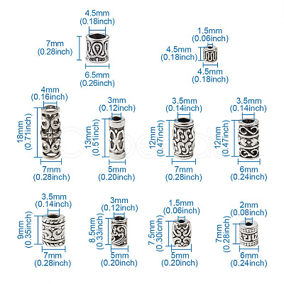 Kissitty Tube Hollow Tibetan Style Alloy Beads TIBEB-KS0001-04AS-1