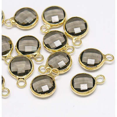 Golden Tone Brass Glass Flat Round Charms GLAA-M003-A-07G-1