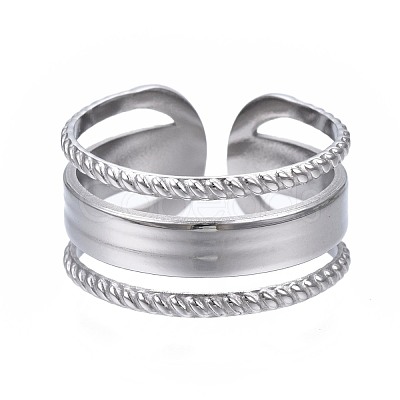 Non-Tarnish 304 Stainless Steel Triple Line Open Cuff Ring RJEW-T023-35P-1