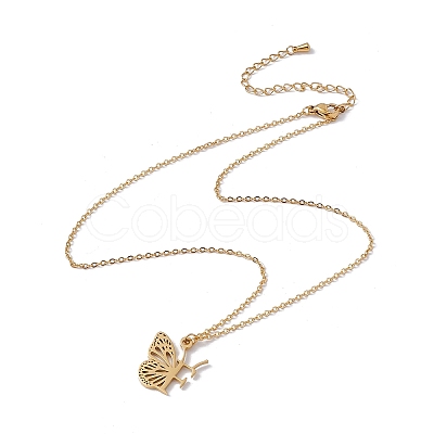 Initial Letter with Butterfly Pendant Necklace NJEW-C026-01G-F-1