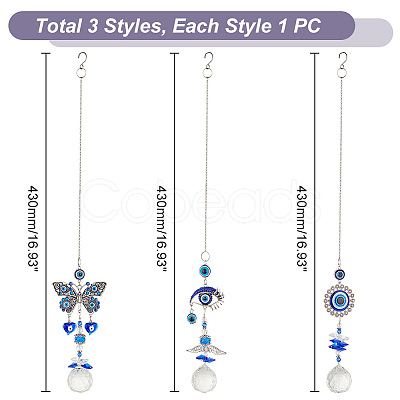 AHADEMAKER 3Pcs 3 Style Evil Eye Pendant Decorations HJEW-GA0001-26-1