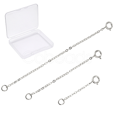 SUNNYCLUE 3Pcs 3 Style Rhodium Plated 925 Sterling Silver Chain Extender FIND-SC0001-61P-1