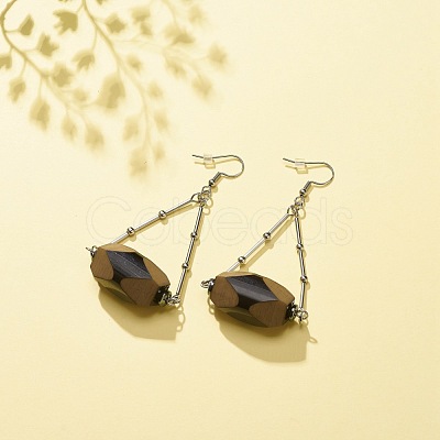 Synthetic Hematite & Acrylic Oval Dangle Earrings EJEW-JE04975-1