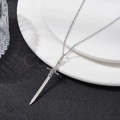 Alloy Sword Pendant Necklace with 304 Stainless Steel Cable Chains NJEW-JN04474-1