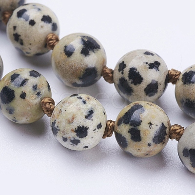 Natural Dalmatian Jasper Beaded Necklaces X-NJEW-P202-36-A33-1