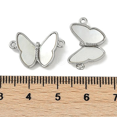 Brass Micro Pave Clear Cubic Zirconia Pave Natural Shell Butterfly Connector Charms KK-P283-05P-1