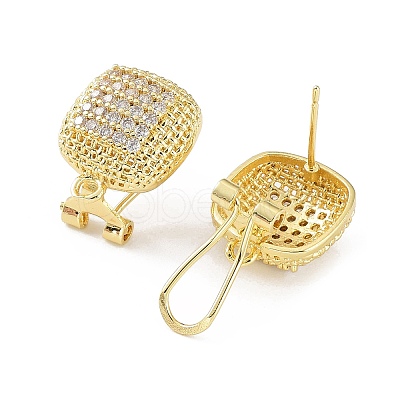 Square Brass Micro Pave Cubic Zirconia Stud Earrings Finding KK-E083-03G-1