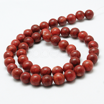 Synthetic Grass Coral Round Beads Strands X-CORA-E032-10mm-01-1