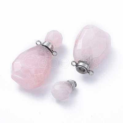 Faceted Natural Rose Quartz Openable Perfume Bottle Pendants G-E564-10B-P-1