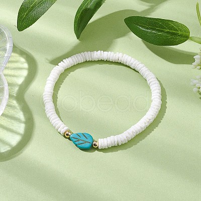 Natutal White Sea Shell Disc Beaded Stretch Bracelets BJEW-JB10551-01-1