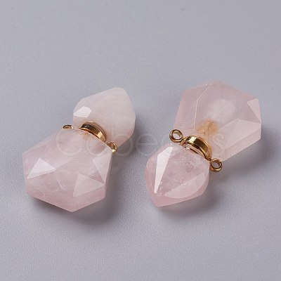 Hexagon Natural Rose Quartz Perfume Bottle Pendants G-H241-03F-G-1