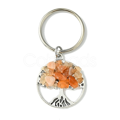 Tibetan Style Alloy & Natural Mixed Gemstone Chips Pendant Keychain KEYC-JKC00646-01-1