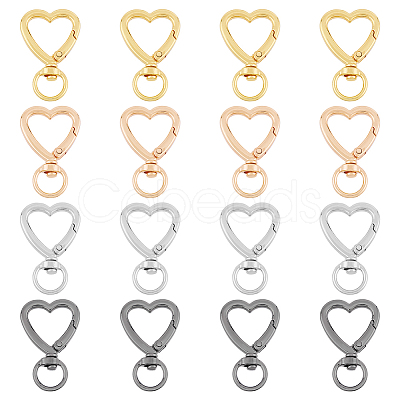 DICOSMETIC 16Pcs 4 Colors Zinc Alloy Heart Shaped Swivel Hook Clasps FIND-DC0004-52-1