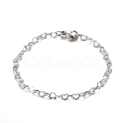 Tarnish Resistant Heart 304 Stainless Steel Link Bracelets BJEW-JB01929-1