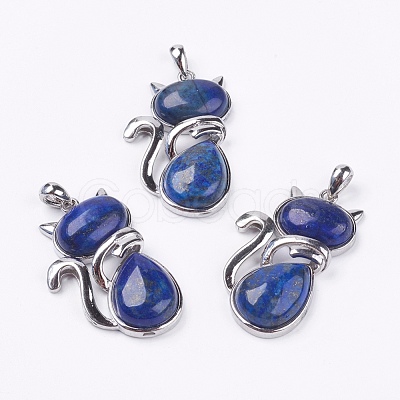 Natural Lapis Lazuli Kitten Pendants G-G713-B14-1