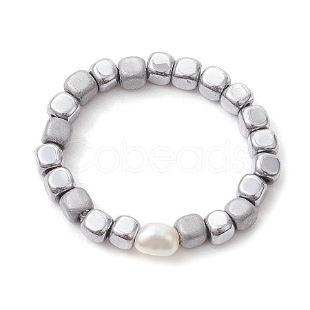 Cube Non-magnetic Synthetic Hematite Beads Stretch Finger Rings RJEW-JR00705-1