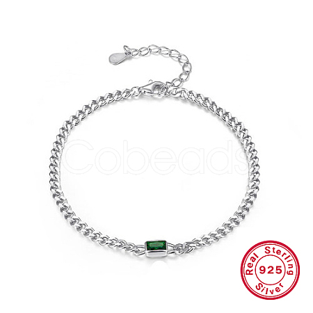 Rhodium Plated 925 Sterling Silver Rectangle Link Bracelet IH6551-2-1