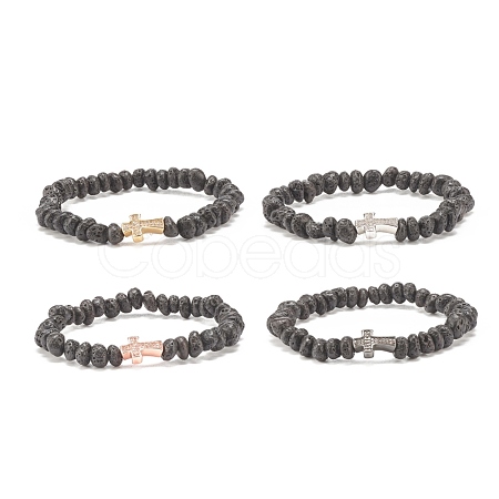 Natural Lava Rock Beaded Stretch Bracelet BJEW-JB08294-1