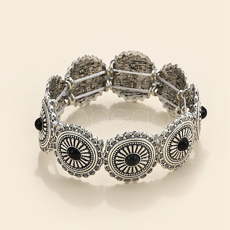 Bohemia Style Alloy Flower Beaded Stretch Bracelets for Women BJEW-H327-02AS-1