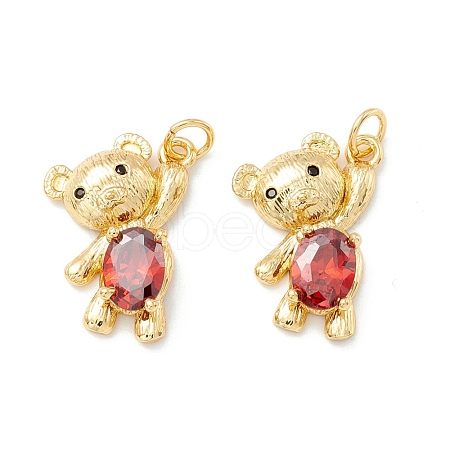 Rack Plating Brass Micro Pave Red Cubic Zirconia Pendants KK-D073-20G-1