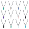 FIBLOOM 12Pcs 12 Styles Double Terminated Pointed Bullet Natural & Synthetic Mixed Gemstone Pendant Necklaces with Wax Cords, 17.76 inch(45.1cm), 1Pc/style