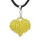 3D Heart Glass Seed Beads Pendant Necklaces, Imitation Leather Cord Necklaces, Yellow, 17.52 inch(44.5cm)